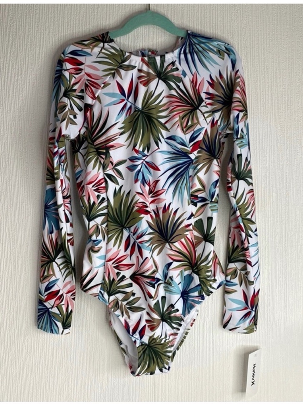 Hurley White One-Piece Swimsuit with Multicolor Tropical Leaves